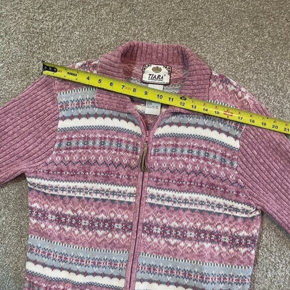 Vintage 90s Fair Isle Nordic Zip Up Cotton & Ramie Knit Cardigan - Picture 10 of 10